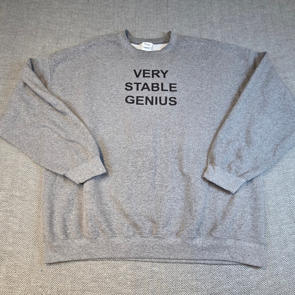 Gildan Very Stable Genius Soho Gray Graphic Sweatshirt 2XL Heavy Blend Crewneck